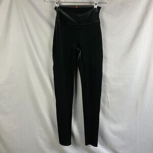 Spanx Leggings Womens M Black Velvet Shaping High Rise Stretch Pull On Goth 2070